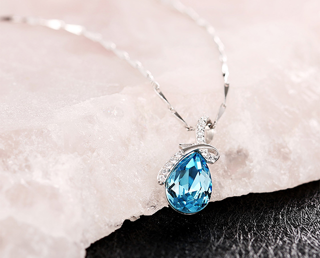 性感海蓝色 备注代写贺卡】t400采用施华洛世奇元素水晶 一生之水项链